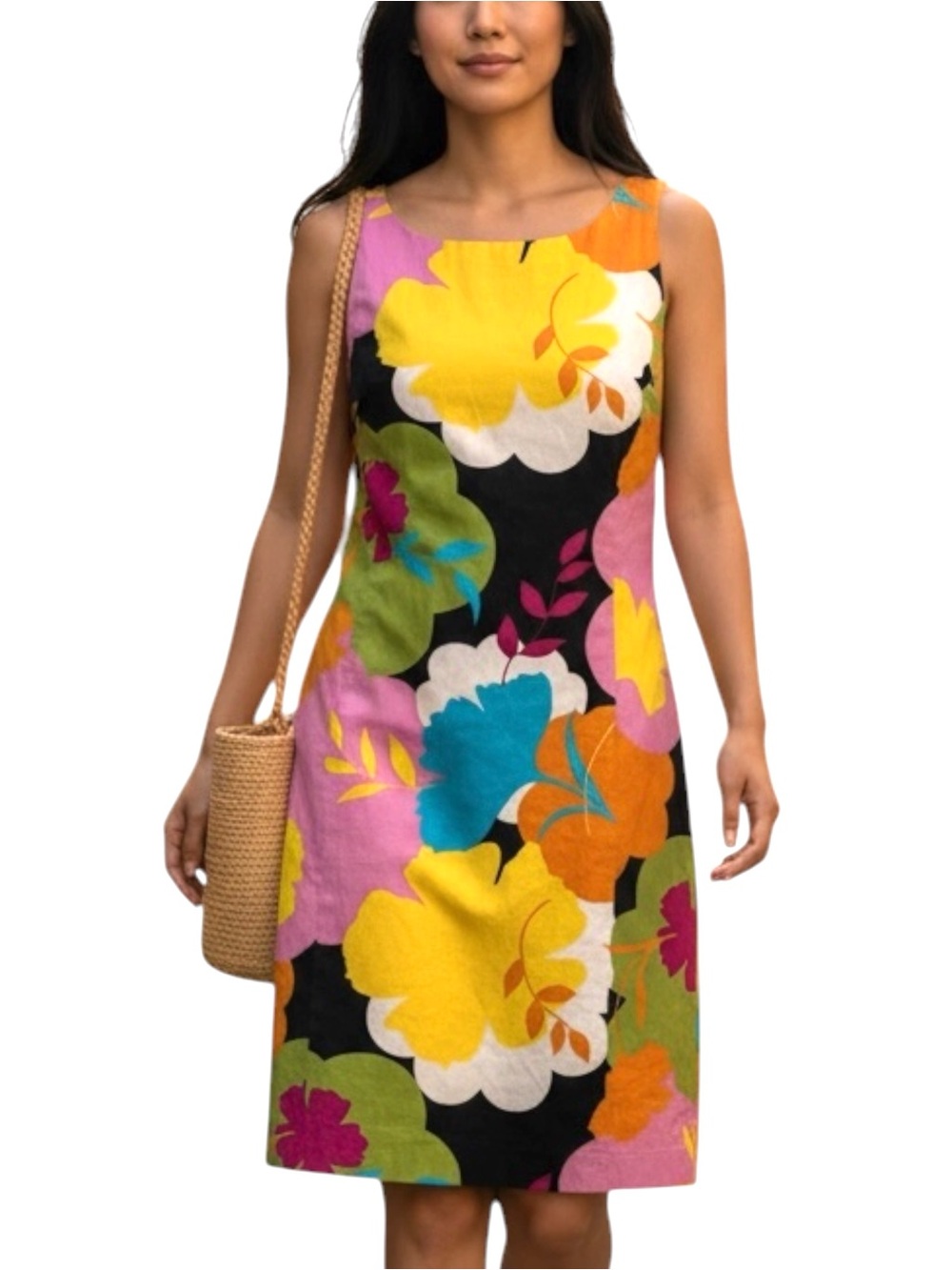 VTG David Meister 90’s Bold Floral Sleeveless Cotton Retro Shift Dress - Size 10